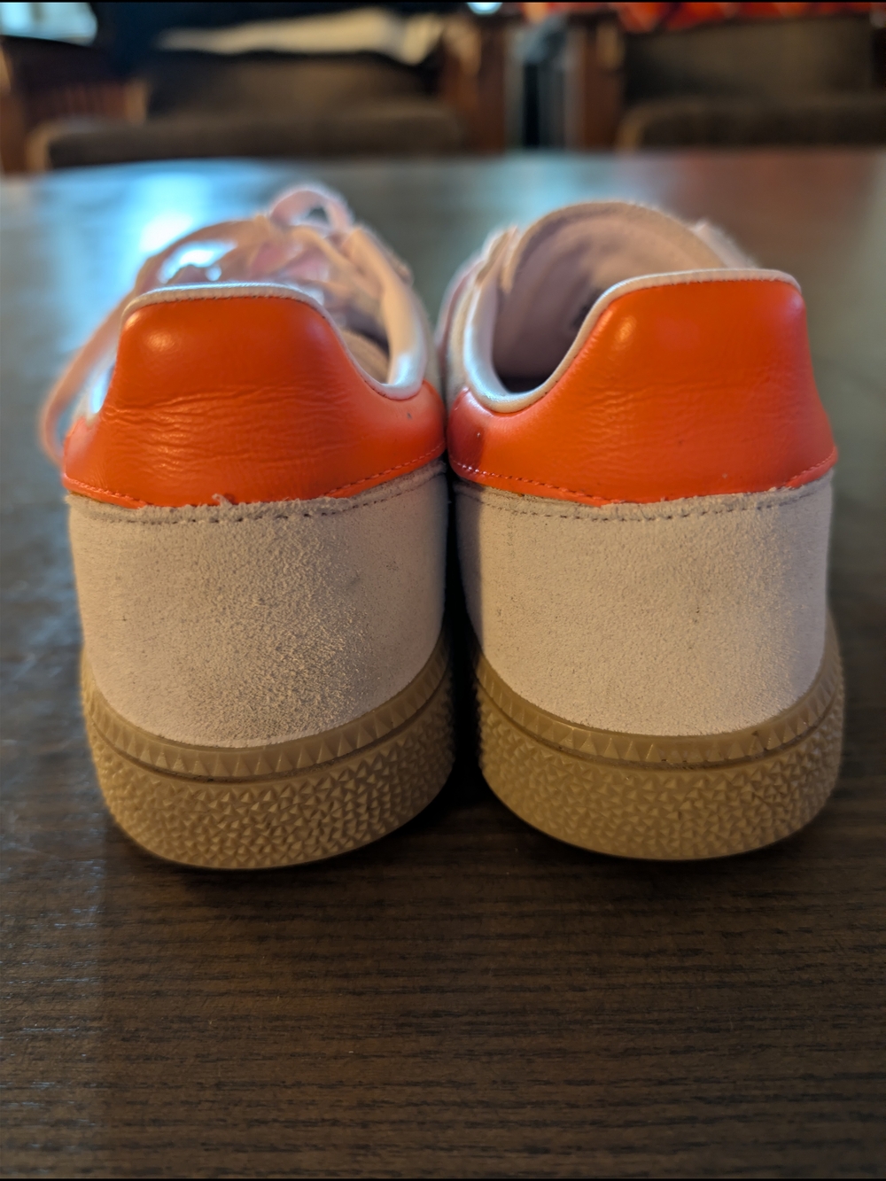 adidas Suede Sneakers in Light Pink with Orange Stripes - Picture 5 of 6